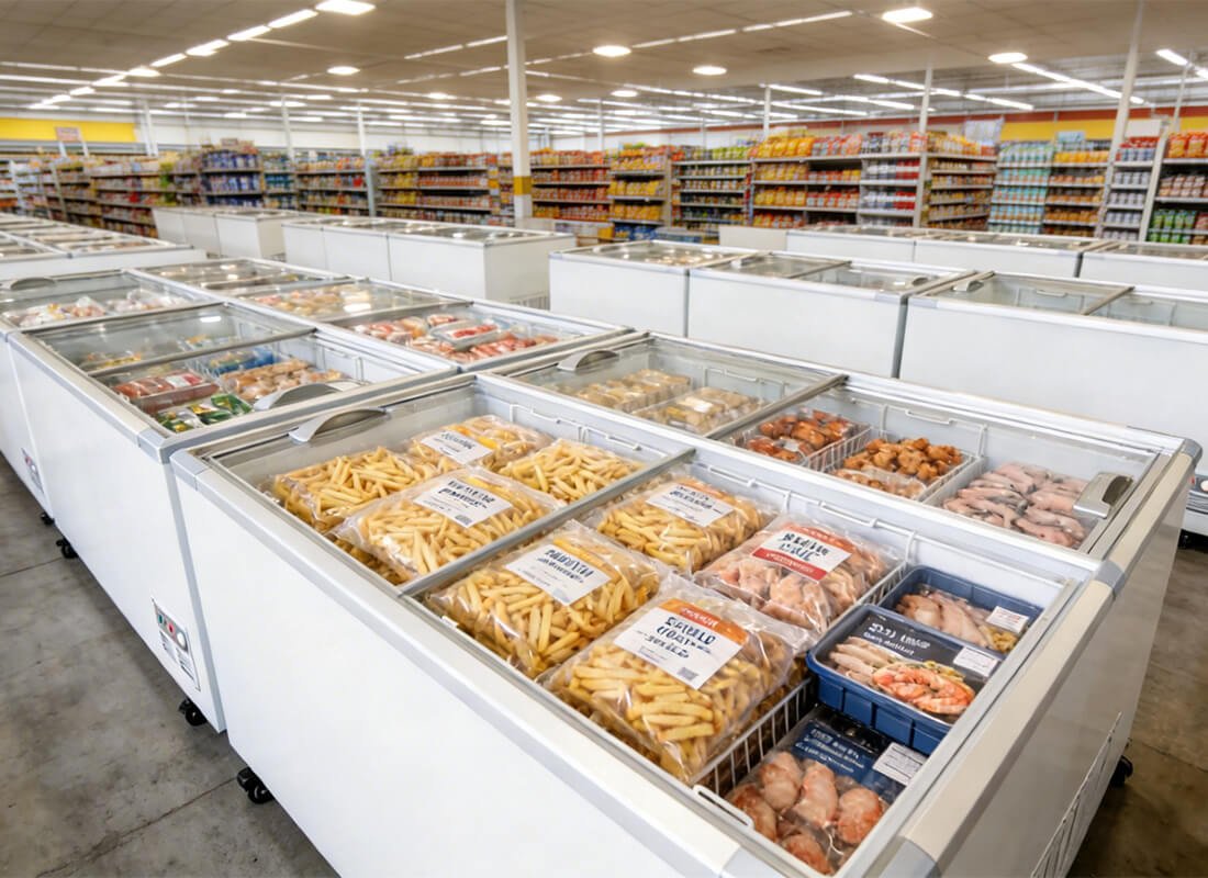 glass lid island freezer for frozen food store